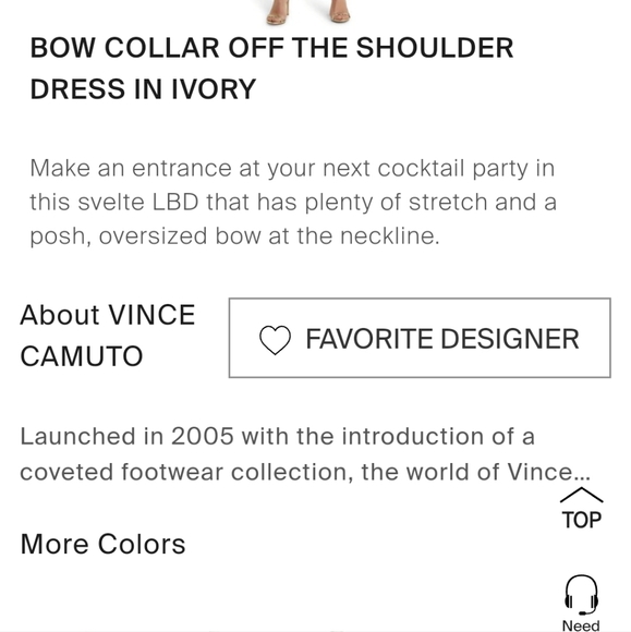 VINCE CAMUTO NWT BOW COLLAR OFF SHOULDER DRESS Size 12 Ivory - Picture 10 of 11